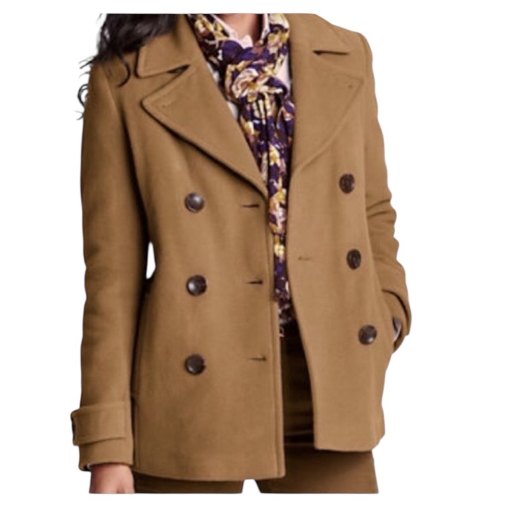 Land’s End NWT Camel Tan Buttoned Lined Peacoat 14T - Picture 12 of 12